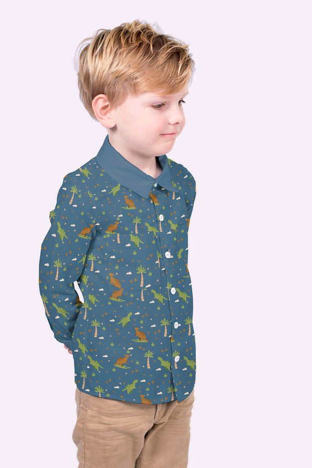 Cotton Poplin fabric Animals Steel Blue