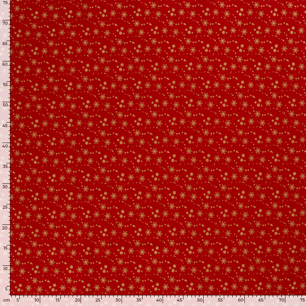 Cotton Poplin fabric Christmas stars Red