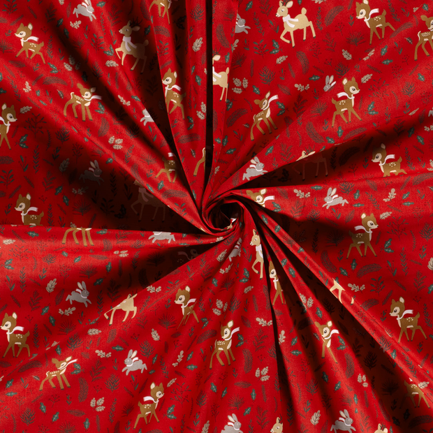 Cotton Poplin fabric Red printed 