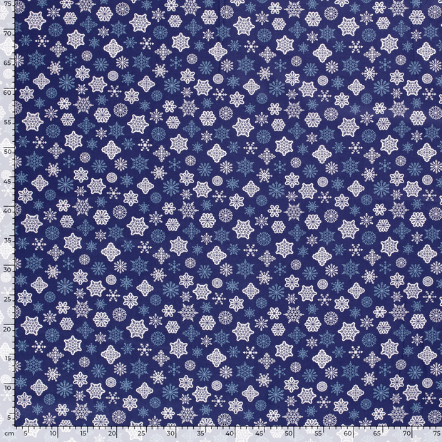 Popeline de Coton tissu flocon de neige de Noël Bleu Marine