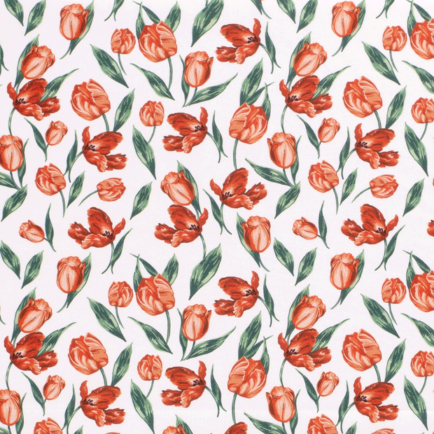 Cotton Poplin fabric Flowers Optical White