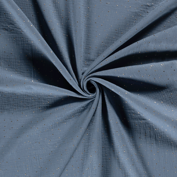 Muslin fabric Indigo foiled 