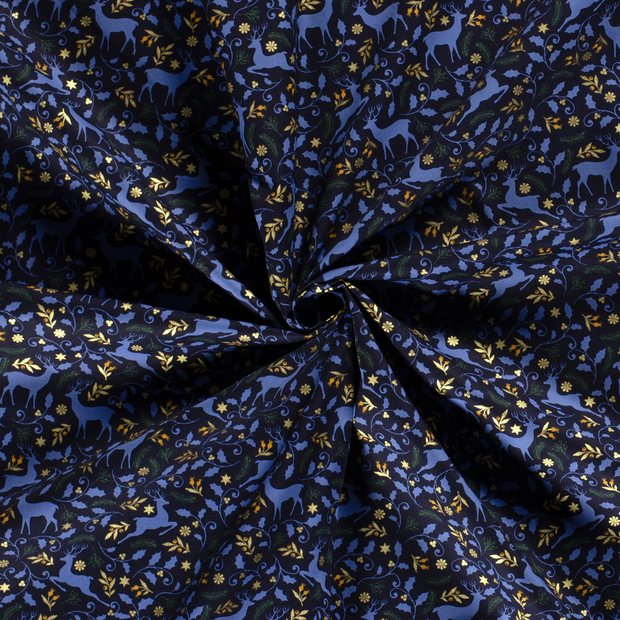 Cotton Poplin fabric Navy printed and foil 