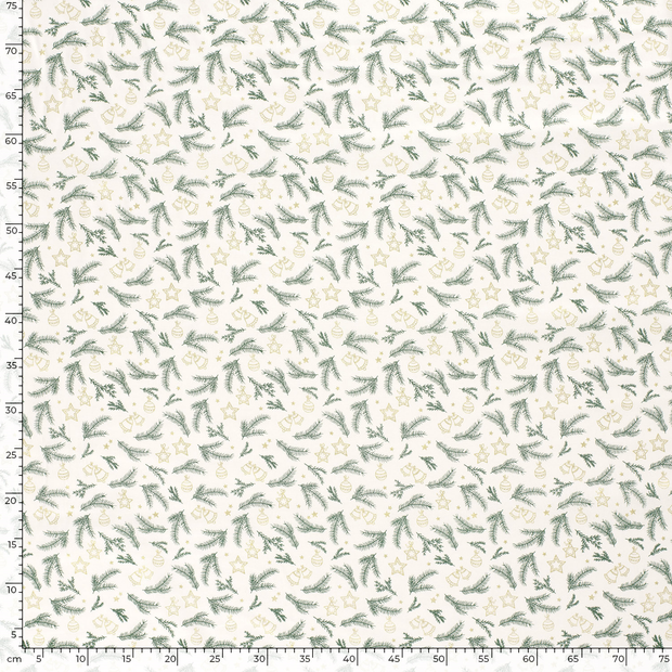 Cotton Poplin fabric Christmas trees Off White