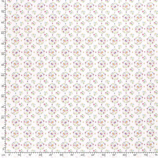 Cotton Poplin fabric Birds Optical White