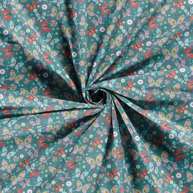 Cotton Poplin fabric Petrol printed 