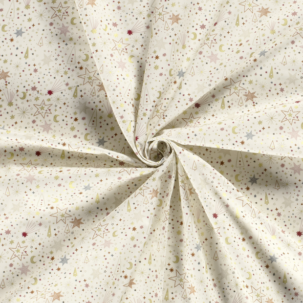 Cotton Poplin fabric Off White printed and foil 