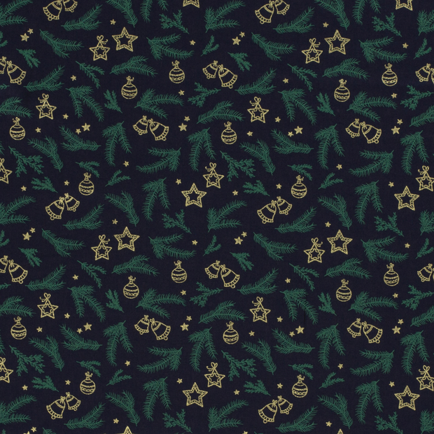 Cotton Poplin fabric Christmas trees Navy