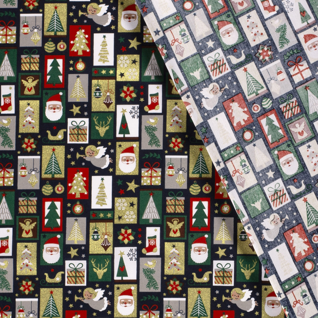 Cotton Poplin fabric Christmas patchwork printed and foil 