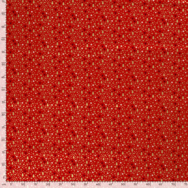 Cotton Poplin fabric Christmas twigs Red