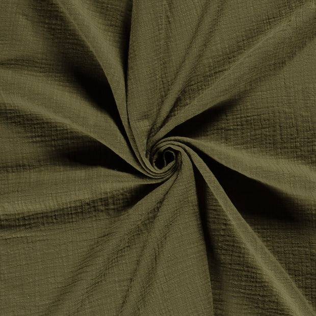 Muslin fabric Khaki Green slub 