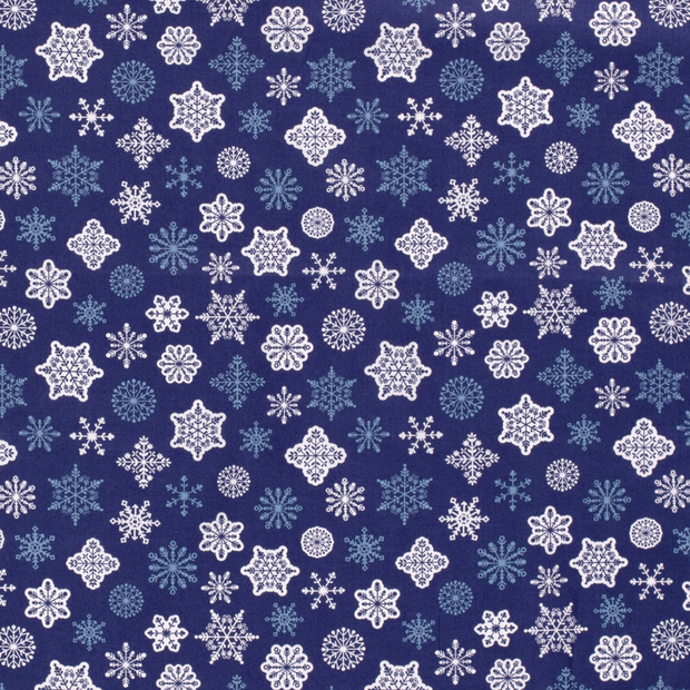Cotton Poplin fabric Christmas snowflakes Navy