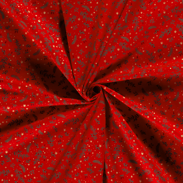 Cotton Poplin fabric Red printed and foil 
