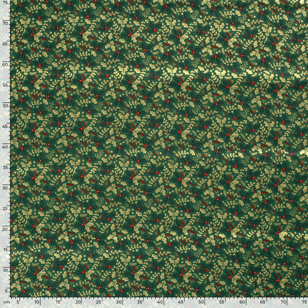 Cotton Poplin fabric Christmas trees Green